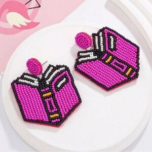 Teacher's Fashionable Rice Bead Earrings, Handmade Alphabet A/B Book Shaped.